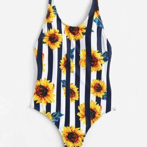 ~Host Pick~ Striped Sunflower One Piece Swimsuit